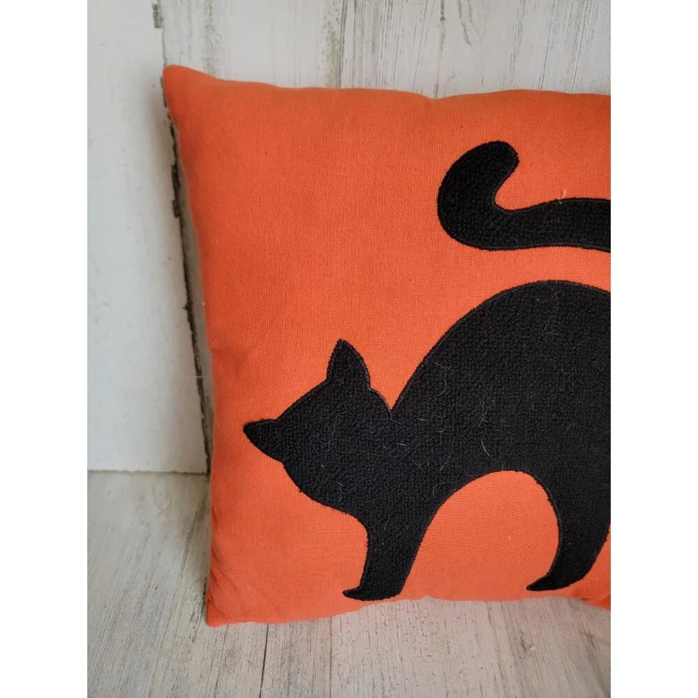 Halloween orange black cat pillow‎ home decor accessory